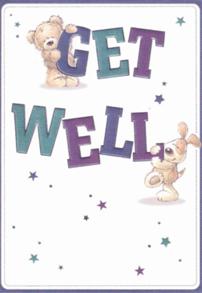 This get well card, designed with loving artistry, brings together two charming figures-a bear and a puppy-who seem to leap from the page, woven into an atmosphere of gentle encouragement. Playful stars whirl around them, like well-wishes drifting over the leafy lanes of Holland Park. The typography stands strong and joyful, its grand letters shaded in harmonious purples and aquas that evoke the tranquil gardens and vibrant markets of our local area. There's a tactile richness here; the bear looks softly plush, with fur that beckons a gentle touch, while the puppy's velvety ears add an extra note of comfort. The background radiates a serene clarity, much like the light that fills our floral shop on Portland Road on sunny afternoons. Envision offering this card along with a hand-tied bouquet-it's the synergy of heartfelt artistry and genuine care, perfect for lifting the spirits of a neighbor recovering at home. Every visual element, thoughtfully placed, creates a blend of innocence and unwavering positivity that defines the best Holland Park gestures of compassion.